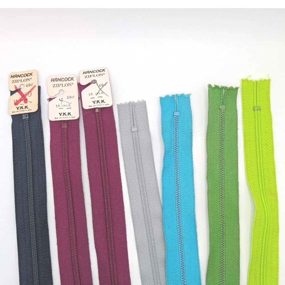Vintage YKK Ziplon Hancock Zippers Lot of 7 Assorted Colors 18 Inch Japan